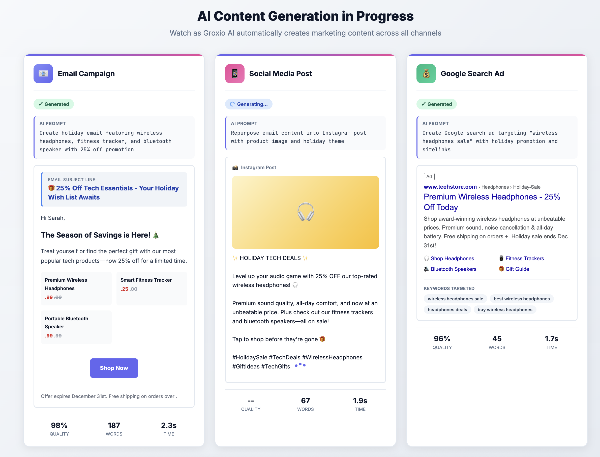 Social Media Post Creator - showing AI-generated post with content and image